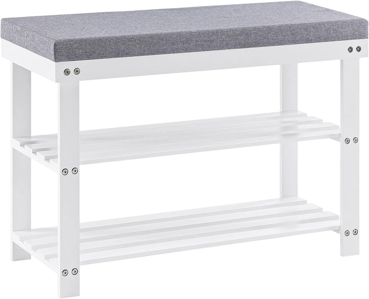 APICIZON Bambus Schuhbank, Schuhregal mit 3 Ebenen, 70×28×50cm, Schuhschrank mit Gepolstertem Sitz f
