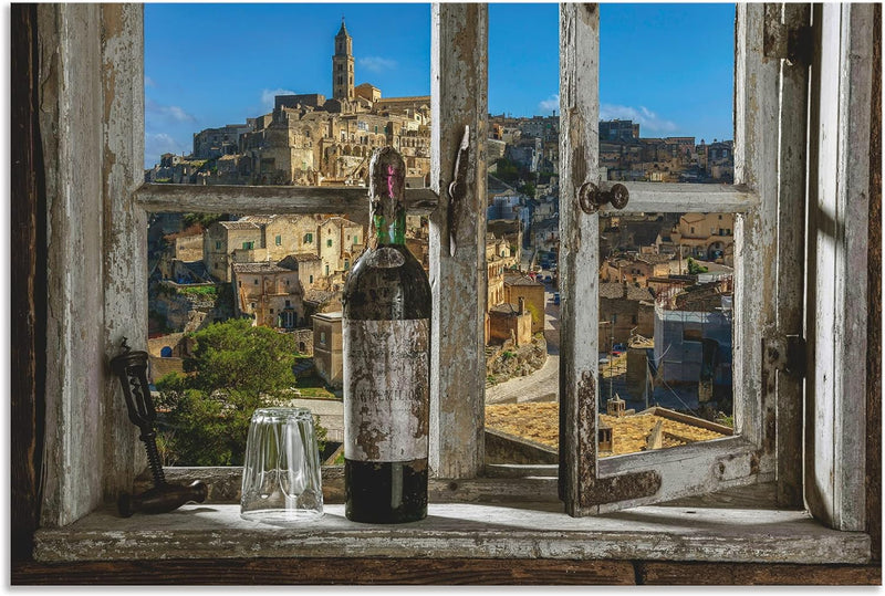 ARTland Wandbild Alu Verbundplatte für Innen & Outdoor Bild 60x40 cm Fensterblick Stadt Italien Wein