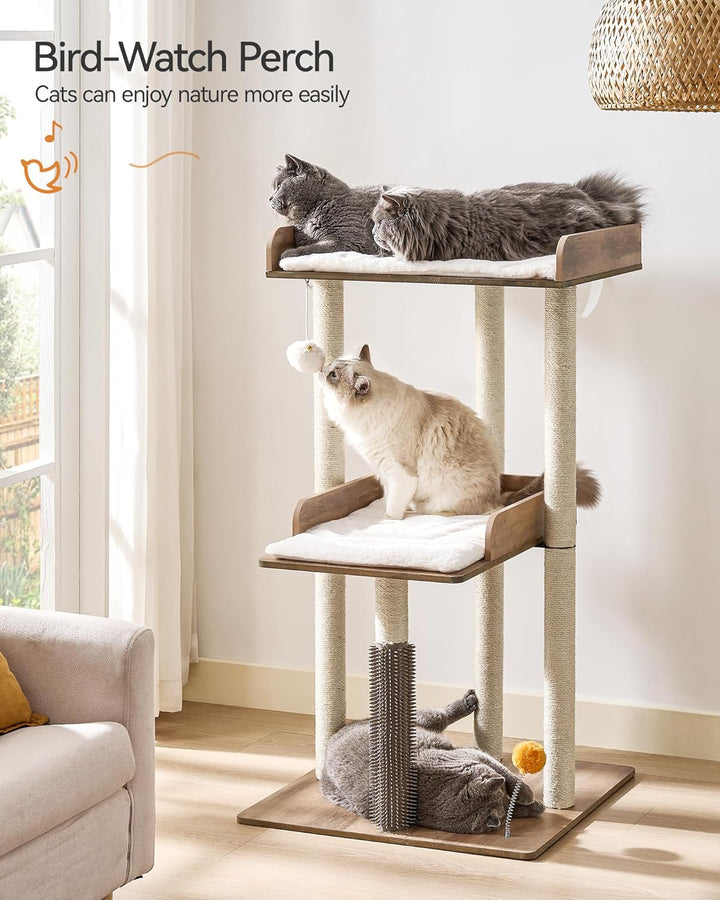 FourFurPets 111cm Katzenbaum, moderner Katzenbaumturm, Katzenturm für grosse Erwachsene Hauskatzen,
