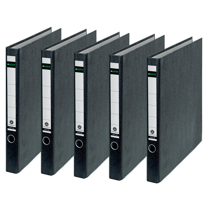 Leitz Standard-Ringordner ohne Schlitze, 5er Pack klimaneutral, Schwarz, 3,5 cm Rückenbreite, Einban