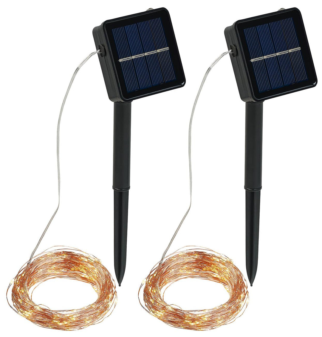 Lunartec Kupfer Lichterkette: 2er-Set Solar-Lichterkette aus Kupferdraht, 200 warmweisse LEDs, 8 Mod