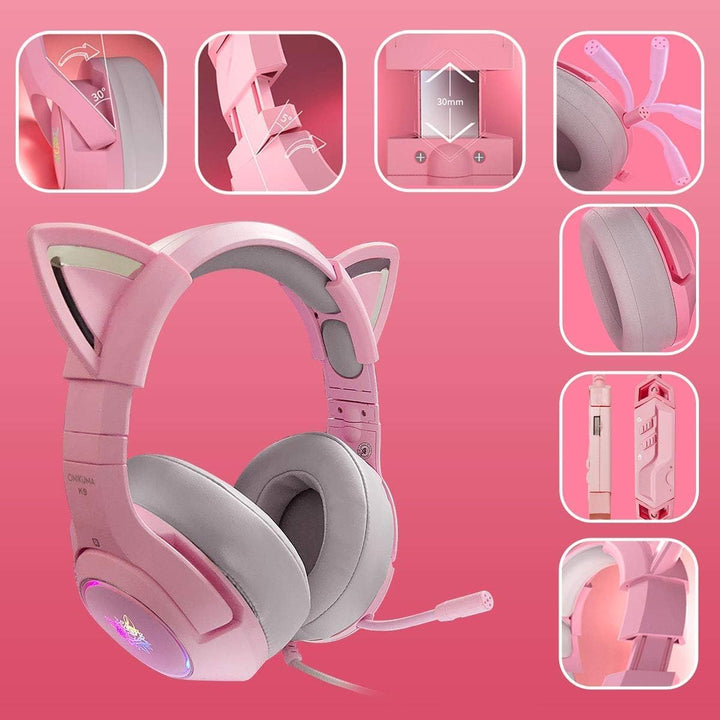 Gaming Headset für PS4,PS5,PC,Xbox One,Gamer Kopfhörer 7.1 Surround Sound Einstellbares Mikrofon,Kab