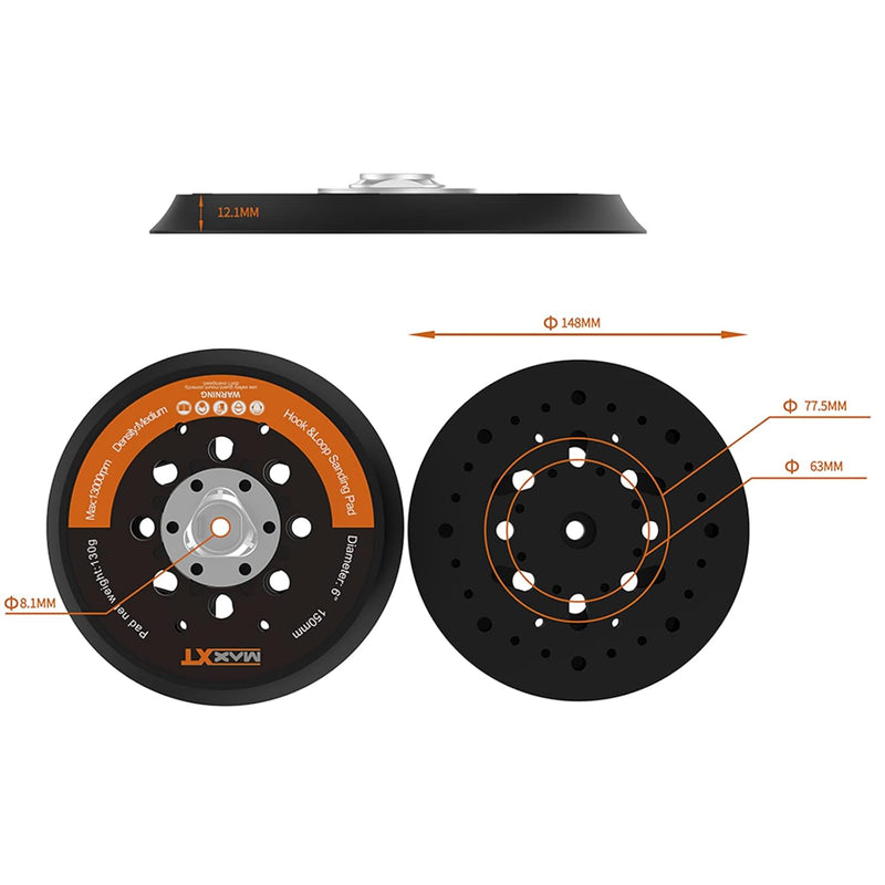 MAXXT 150mm Hook & Loop DA Sander Backing Plate Pad and 30pcs sandpaper, for MAXXT Brushless Orbit S
