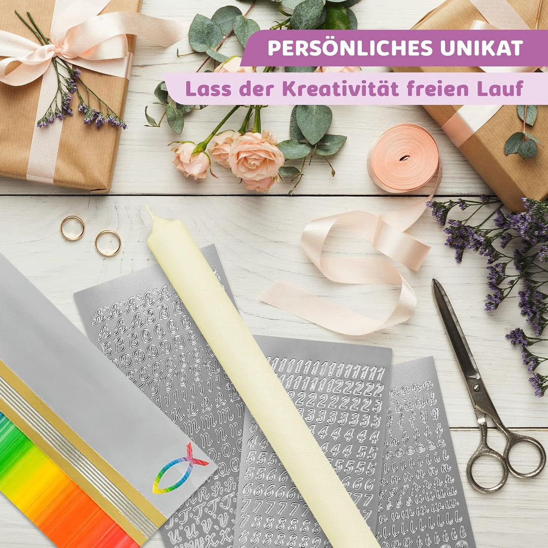 WIKAKERZEN Kerzen-Rohling Set für Taufe Hochzeit Kommunion selbst gestalten mit Buchstaben zum Klebe