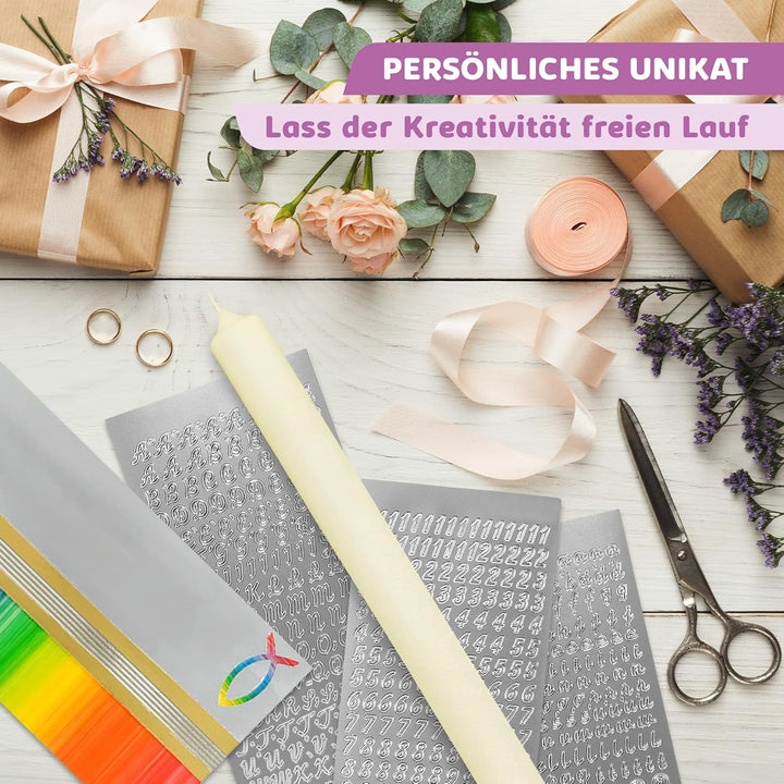 WIKAKERZEN Kerzen-Rohling Set für Taufe Hochzeit Kommunion selbst gestalten mit Buchstaben zum Klebe