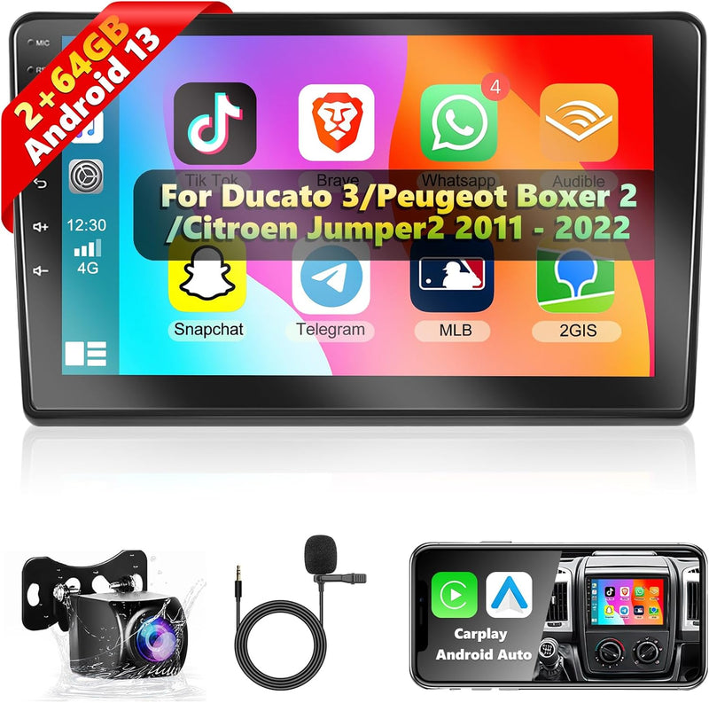 Podofo 2+64G Autoradio für Ducato/Peugeot Boxer/Citroen Jumper mit Kabelloses Apple Carplay Android