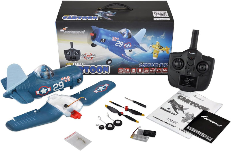 Amewi 24126 AMXFlight Cartoon Corsair F4U 4-Kanal 3D/6G RTF inkl. Fernsteuerung, Akku, Ladegerät