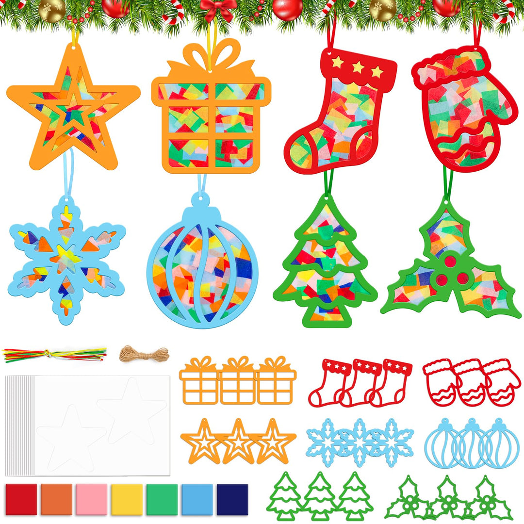 Bastelset Weihnachten Kinder,24 Stück Weihnachtsdeko,Winter Bastelset Sterne,DIY Weihnachts Fensterb