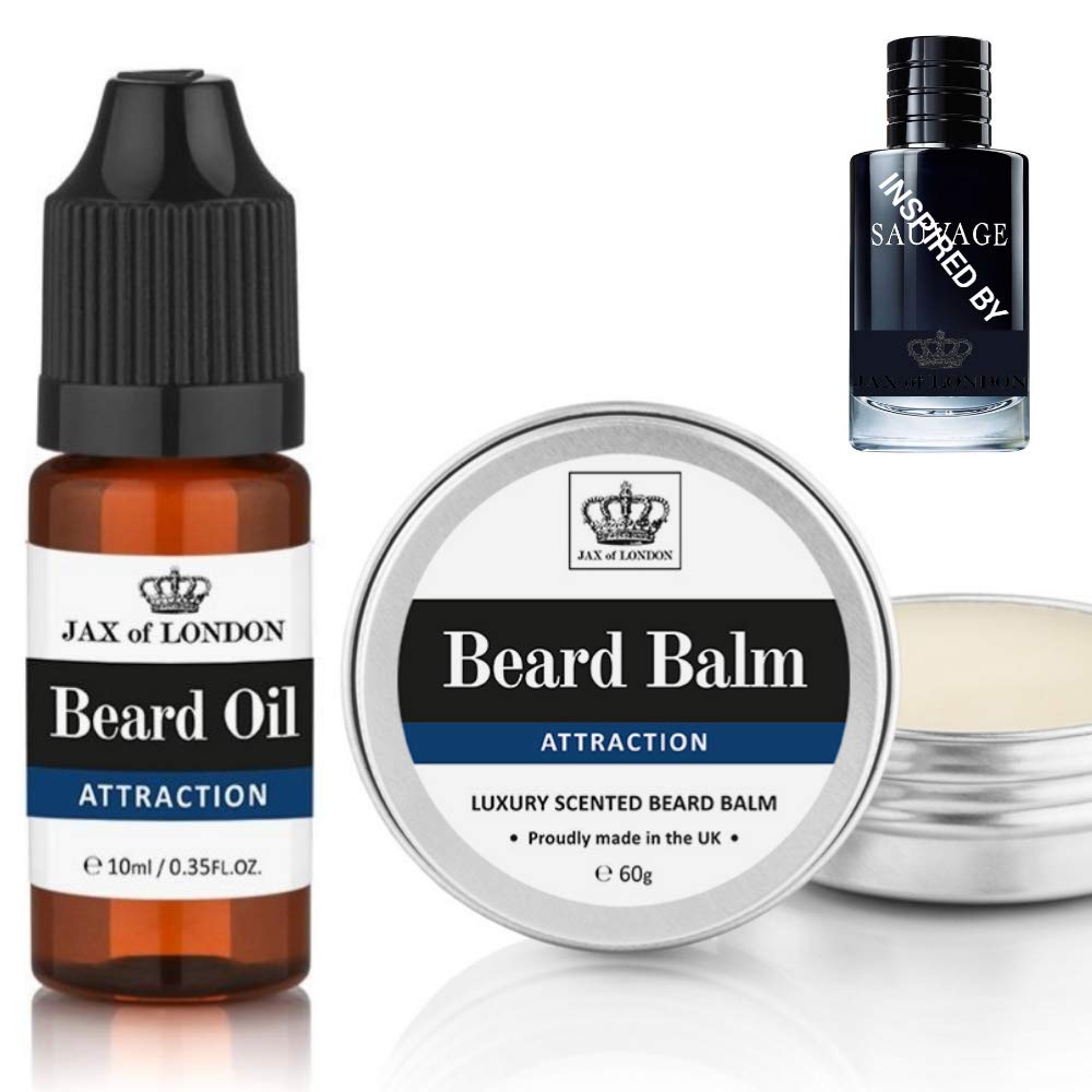Jax of London Attraction Bartbalsam und Bartöl für Männer, Combo 60 g Bartbalsam und 10 ml Bartöl, B