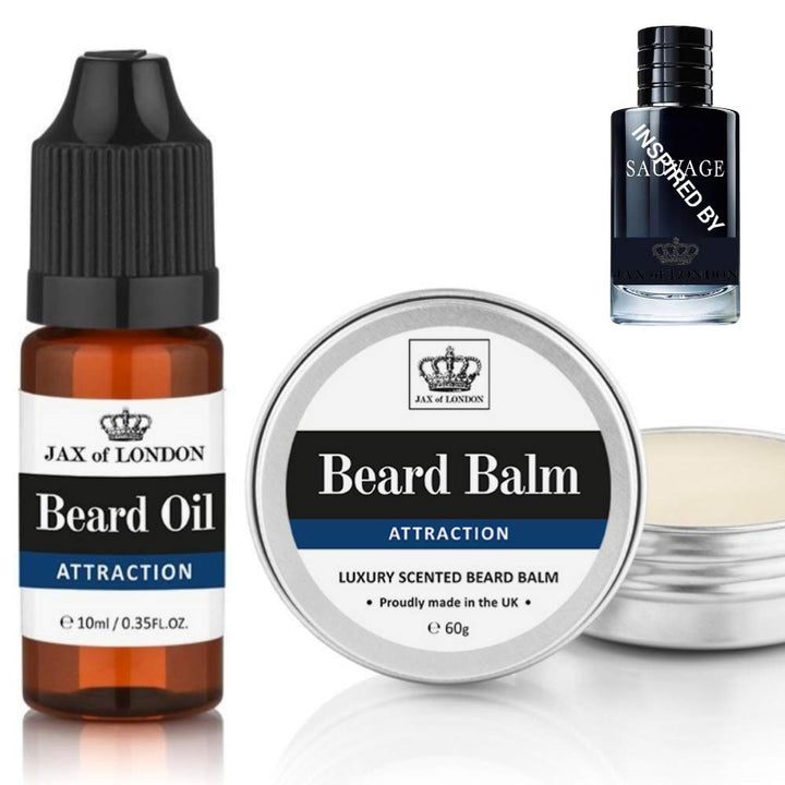Jax of London Attraction Bartbalsam und Bartöl für Männer, Combo 60 g Bartbalsam und 10 ml Bartöl, B