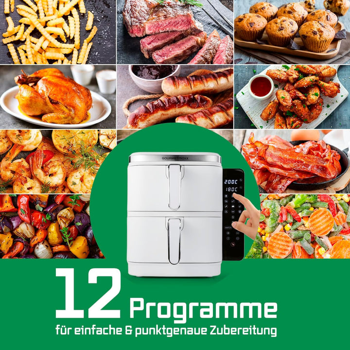 GOURMETmaxx FryUp Vertikale Doppelkammer Heissluftfritteuse | vertikaler Airfryer | klappbares Touch