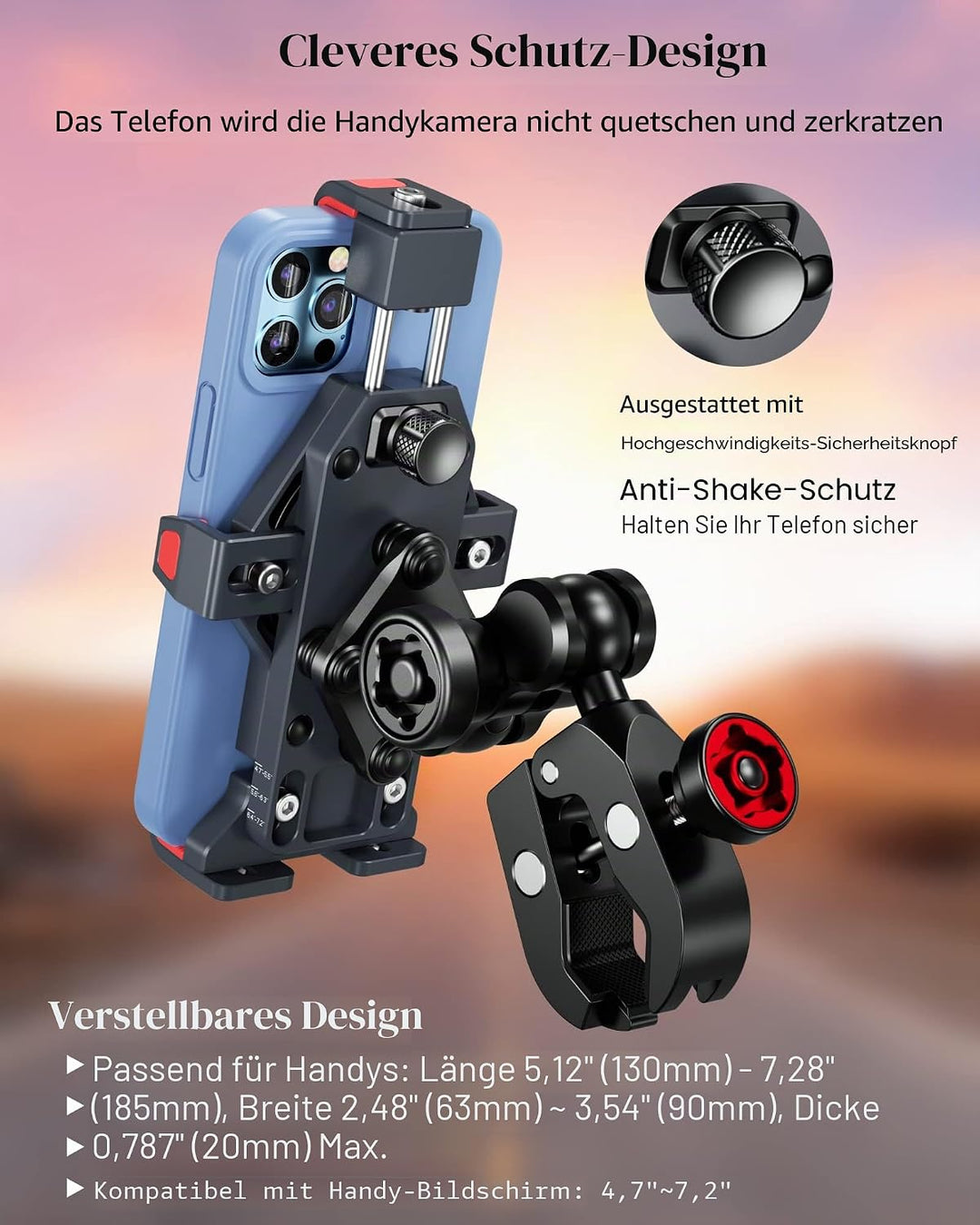 BRCOVAN Motorrad Handyhalterung mit Vibrationsdämpfer, Diebstahlsichere Aluminiumlegierung Handy Mot