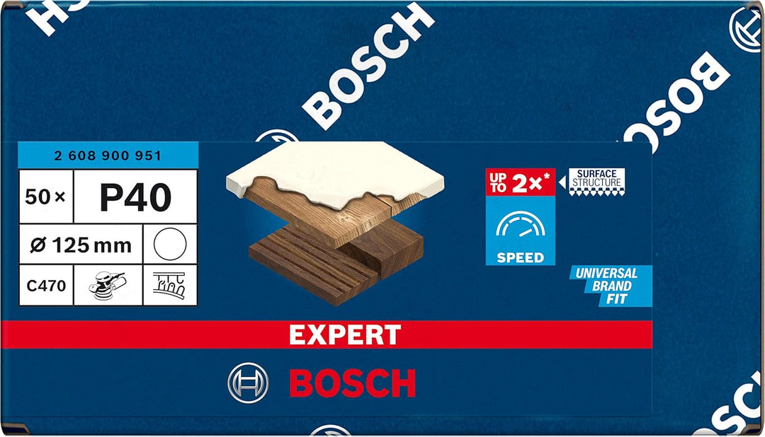 Bosch Professional 50x Sandpapier Expert C470 (für Hartholz, Farbe auf Holz, Ø 125 mm, Körnung 40, Z
