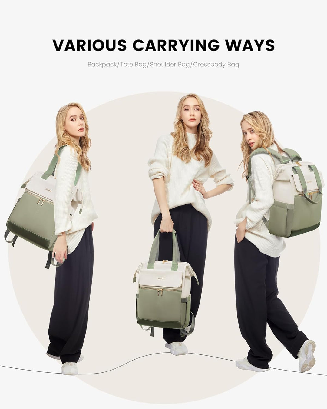 LOVEVOOK Rucksack Erbsengrün, Moderner Laptop Schulrucksack, Schultasche Teenager Backpack Women Ele