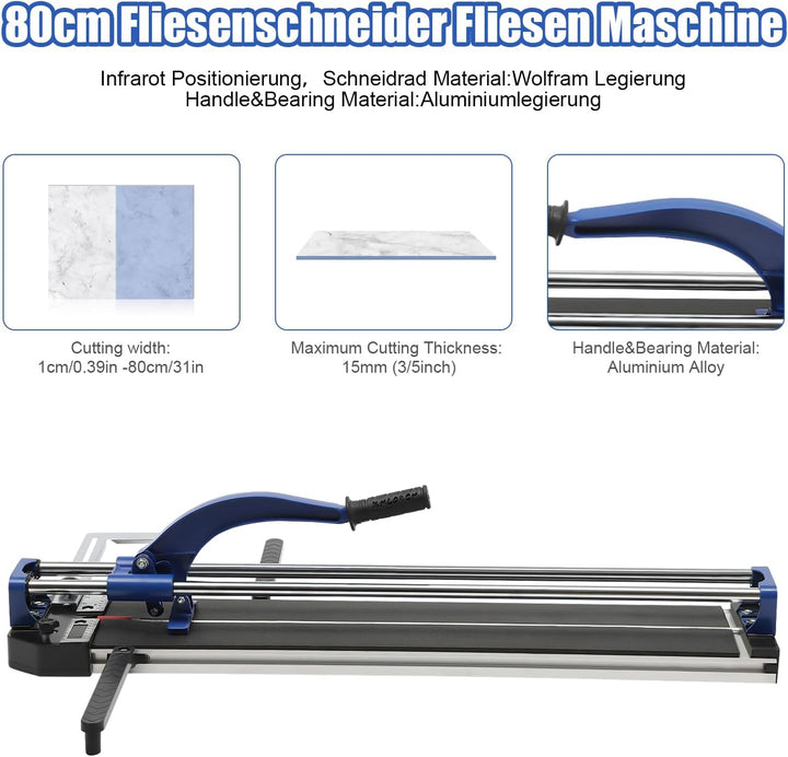 800 mm Fliesenschneider Nassfliesenschneider mit Ausgleichsklemme und Massstabstange, maximale Schni
