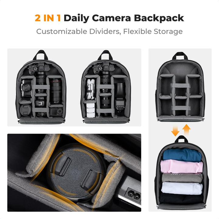 K&F CONCEPT Kamerarucksack Fotorucksack Kompakt & Leicht mit Regenschutz, Camera Backpack für Spiege
