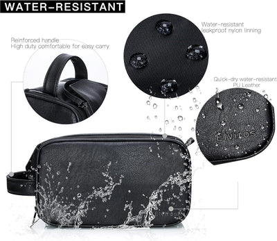 Elviros Kulturbeutel PU-Leder für Reise Herren, grosse wasserdichte Waschtasche Männer, Kulturtasche