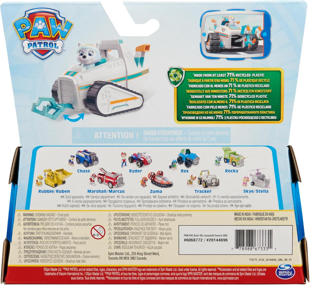 PAW PATROL, Schneemobil mit Everest-Figur (Sustainable Basic Vehicle/Basis Fahrzeug), Spielzeug für