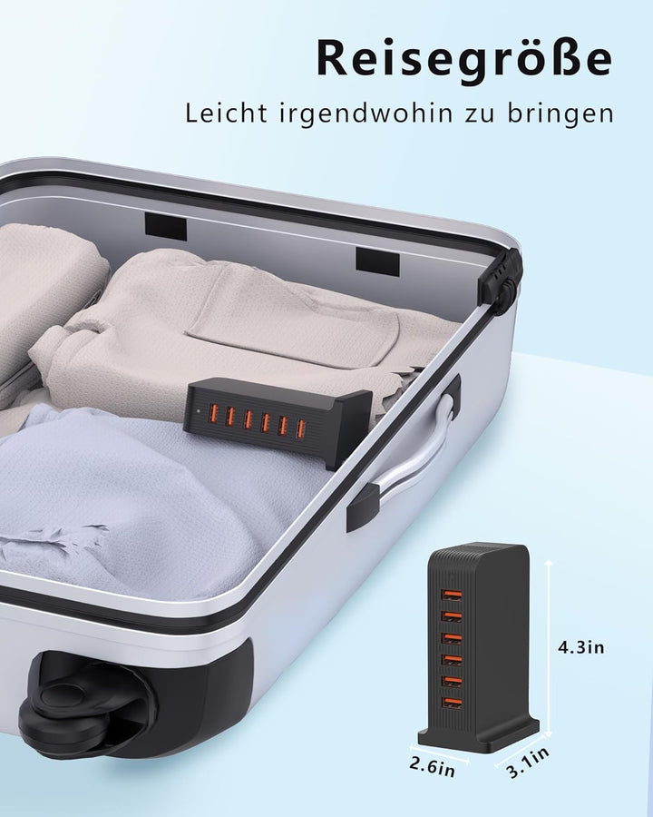 POANES 6 Port USB Ladestation 50W USB Ladegerät Mehrfach USB-C Handy Netzteil Mehrfachstecker Chargi