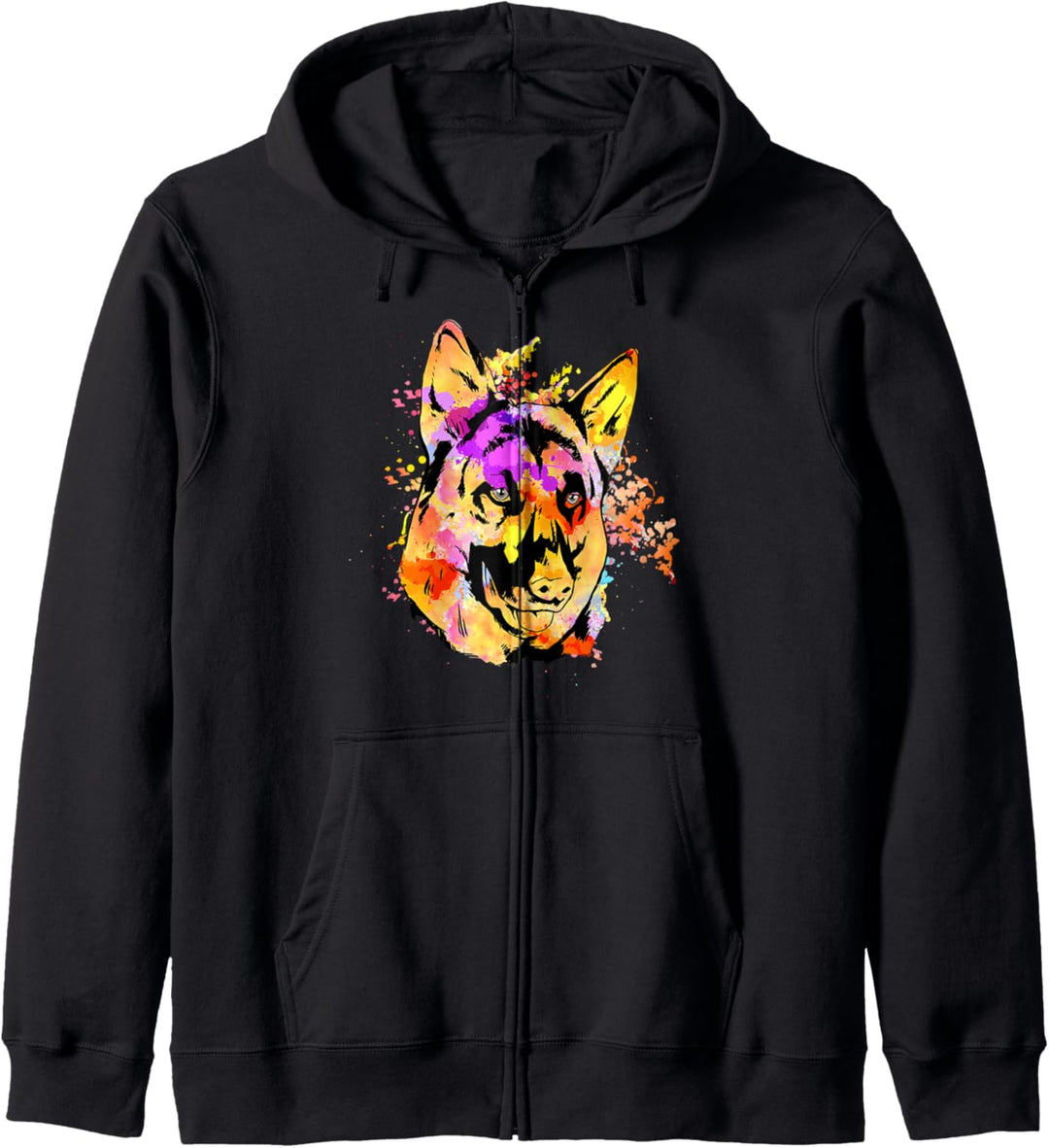 Splash Art Deutscher Schäferhund Porträt GSD Frauen Männer Kapuzenjacke