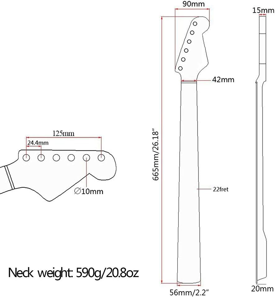E-Gitarre-Hals, 22 Fret-Ahorn-Griffbrett-Gitarre-Hals, Gitarre-Fender-Hals für DIY-Teile Ersatz