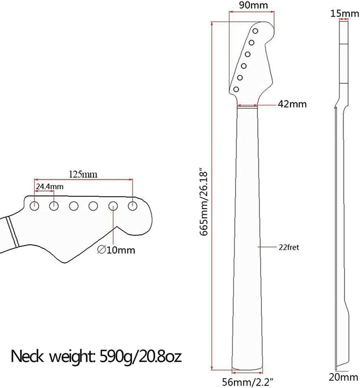 E-Gitarre-Hals, 22 Fret-Ahorn-Griffbrett-Gitarre-Hals, Gitarre-Fender-Hals für DIY-Teile Ersatz