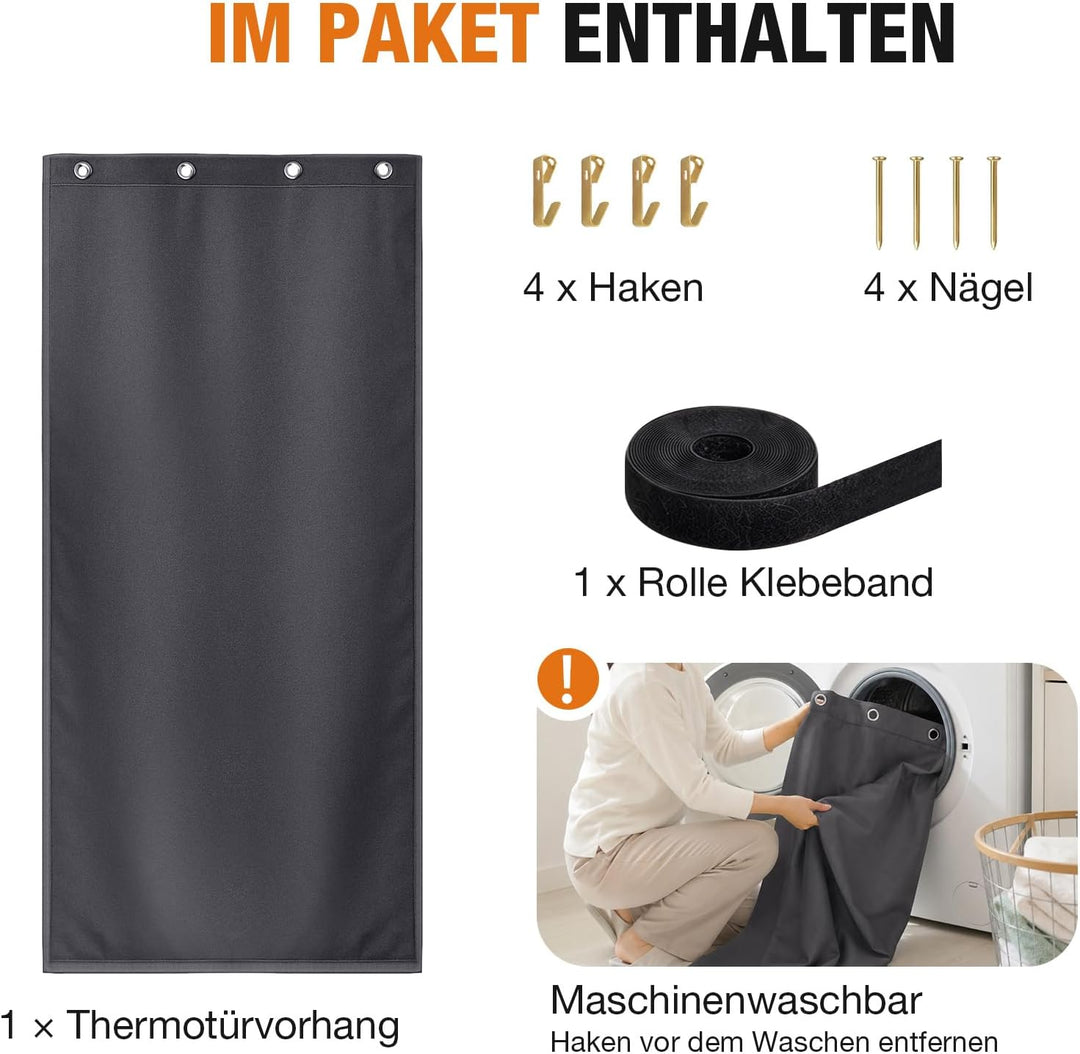 Lapalife Wärmeschutzvorhang für Tür L210cmxB100,Thermo Türvorhang Winddichte Kältebeständige für Ein