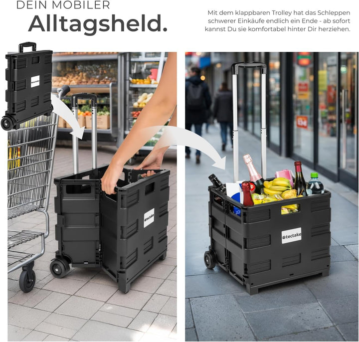 TecTake Einkaufswagen bis 35 kg Einkaufstrolley klappbar | Totalmasse: 45 x 37,5 x 45 - 97 cm | ABS