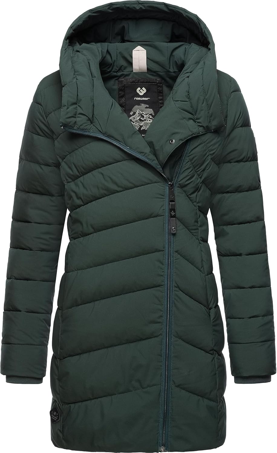 Ragwear Damen wasserdichter Regenmantel Wintermantel warm gefüttert Steppmantel lang mit Kapuze Teel