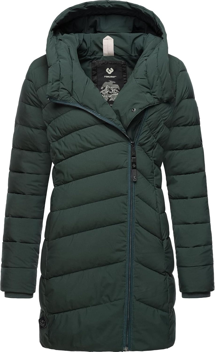 Ragwear Damen wasserdichter Regenmantel Wintermantel warm gefüttert Steppmantel lang mit Kapuze Teel