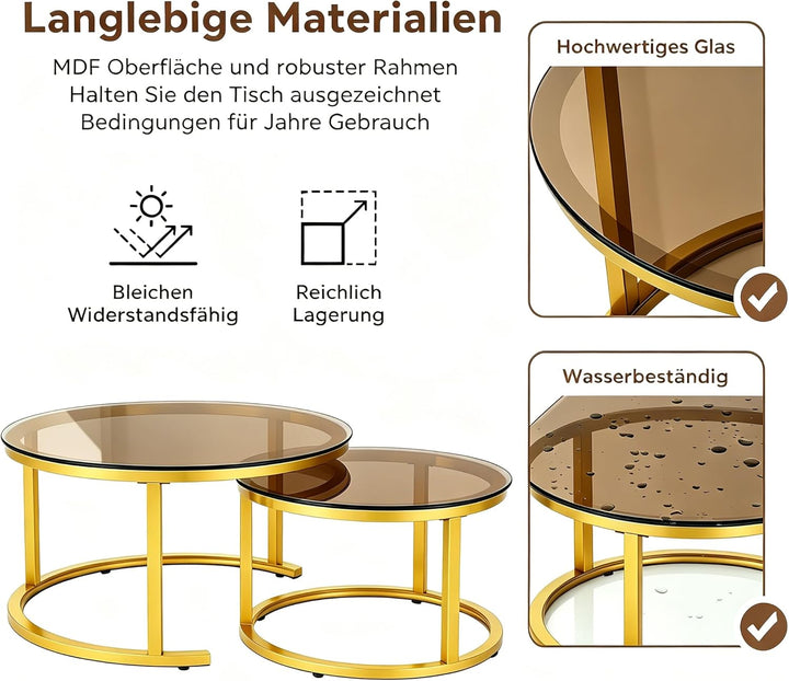 Hawthyhome Runde Beistelltisch 2er Set, Moderner Wohnzimmertisch für Wohnzimmer, Couchtische Set Sat