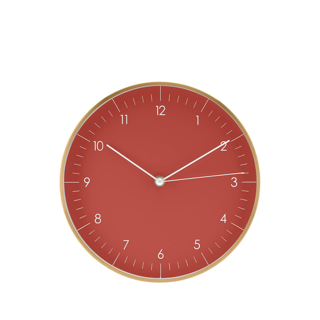 LUUK LIFESTYLE Moderne Quarz Wanduhr, Geräuschlos, 24,8cm, Rot &amp; Gold | mit Sekundenzeiger, schlicht