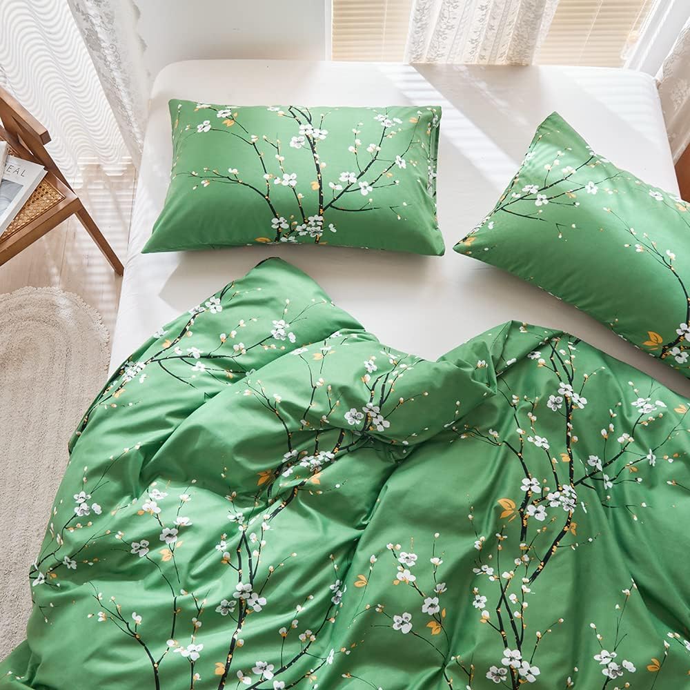 Nyescasa Bettwäsche 200x200 3 Teilig Grün Blumen Botanisch Muster Bettwäsche-Set Blume Zweig Design