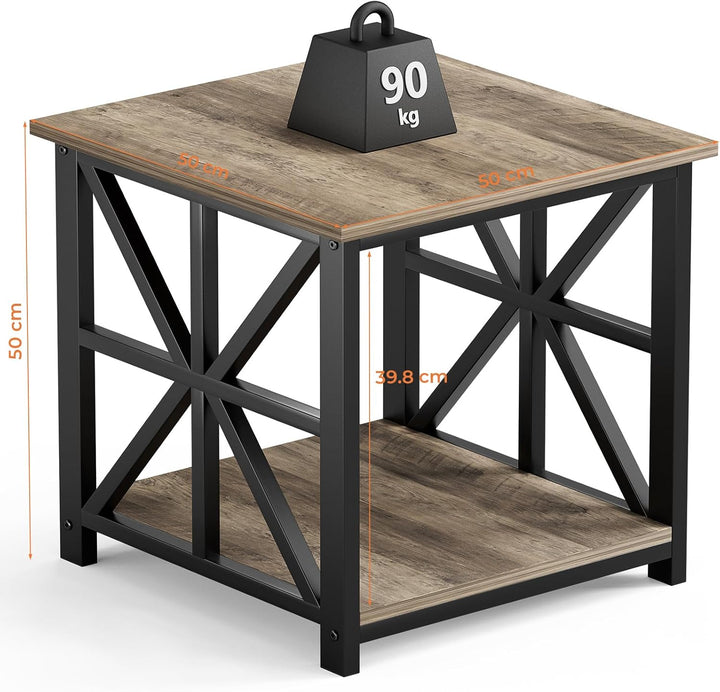 GreenForest Beistelltisch mit 2-stufigem Ablagefach, 50 cm quadratischer Wohnzimmertisch, praktische