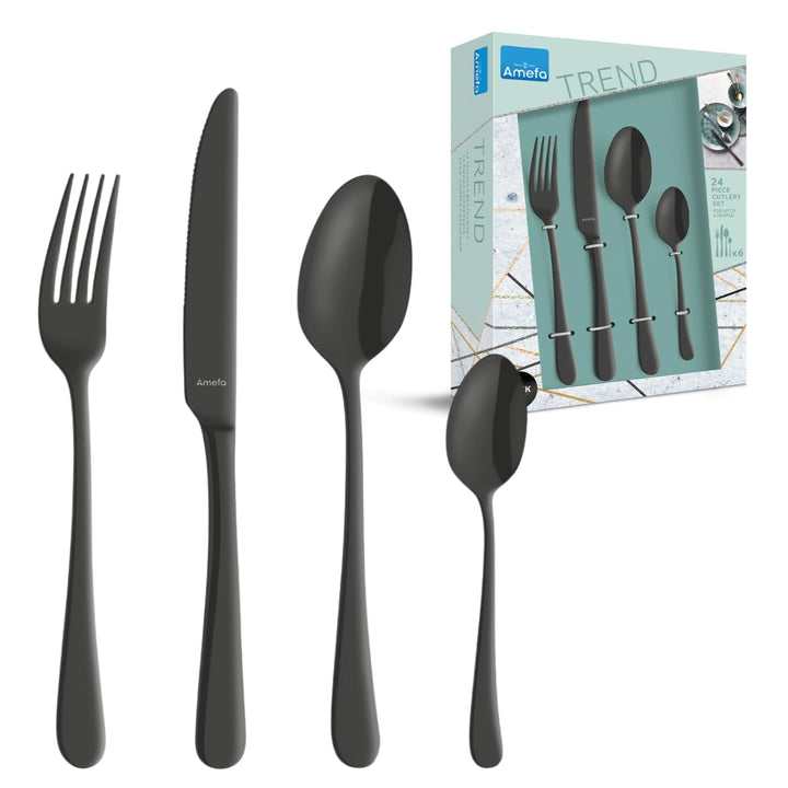 AMEFA AUSTIN Besteck Set 4 Personen (schwarz) | 16-teilig | Besteck Set schwarz aus rostfreiem Edels