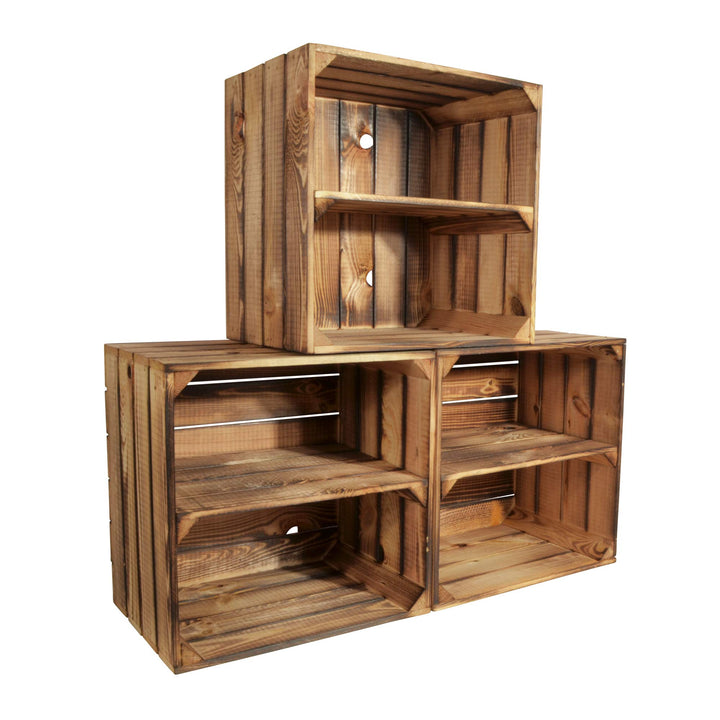 CHICCIE 3 Set Weinregal Wino aus Holz - Geflammt 1x Regal Holzkiste 3 1x Geflammt Regal