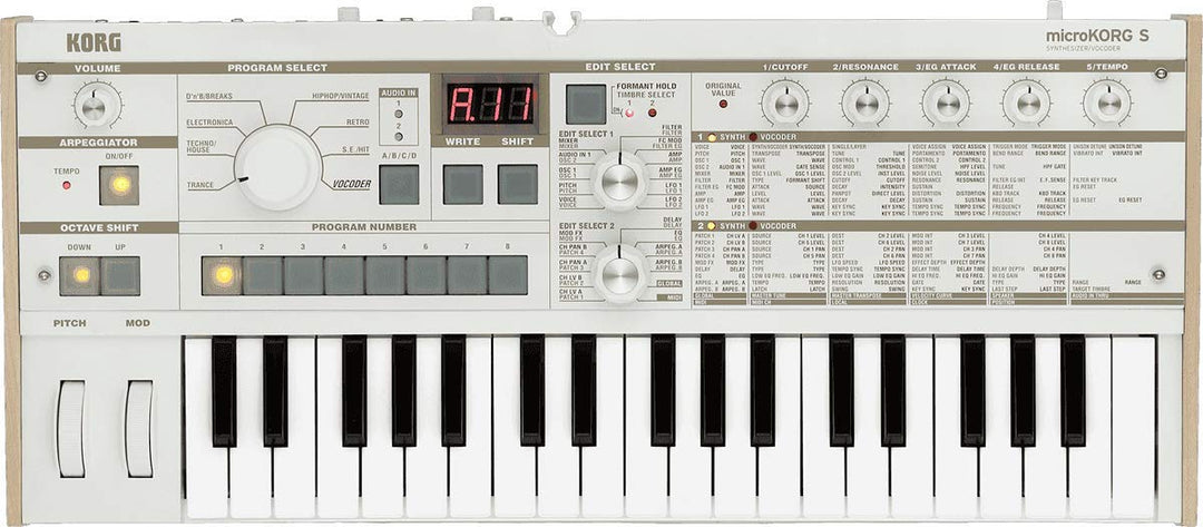 Korg - MICROKorgS - 37 Key Analogue Modelling Synthesizer with Vocoder - White 37 Key MicroKORG S Wh