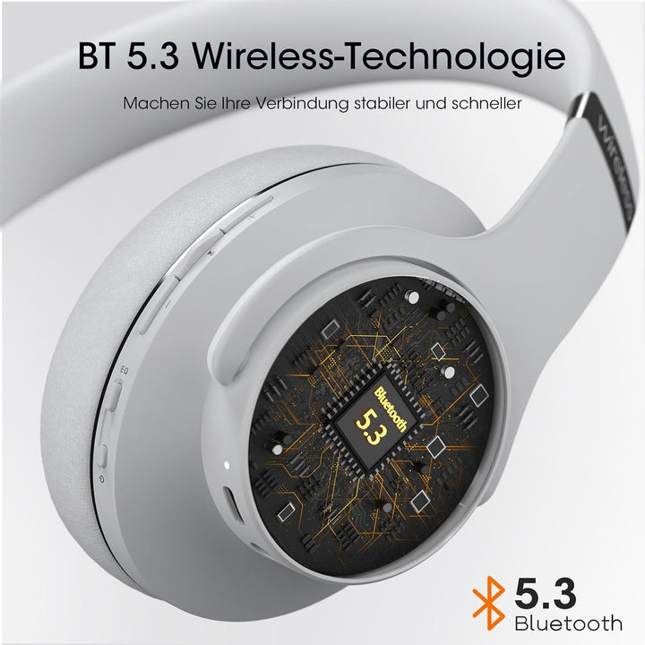 DOQAUS Bluetooth Kopfhörer Over Ear, [Bis zu 90 Std] Kabellose Kopfhörer mit 3 EQ-Modi, HiFi Stereo