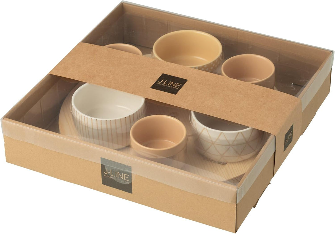 TAPAS-SET 6 SETS+TABLETT HOLZ DOSE CREME/WEISS