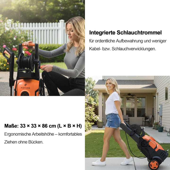 Hochdruckreiniger 200 Bar, Touchscreen 8-stufiger, 6-in-1-Düse, Druck: 100-200bar, Fördermenge: 280-