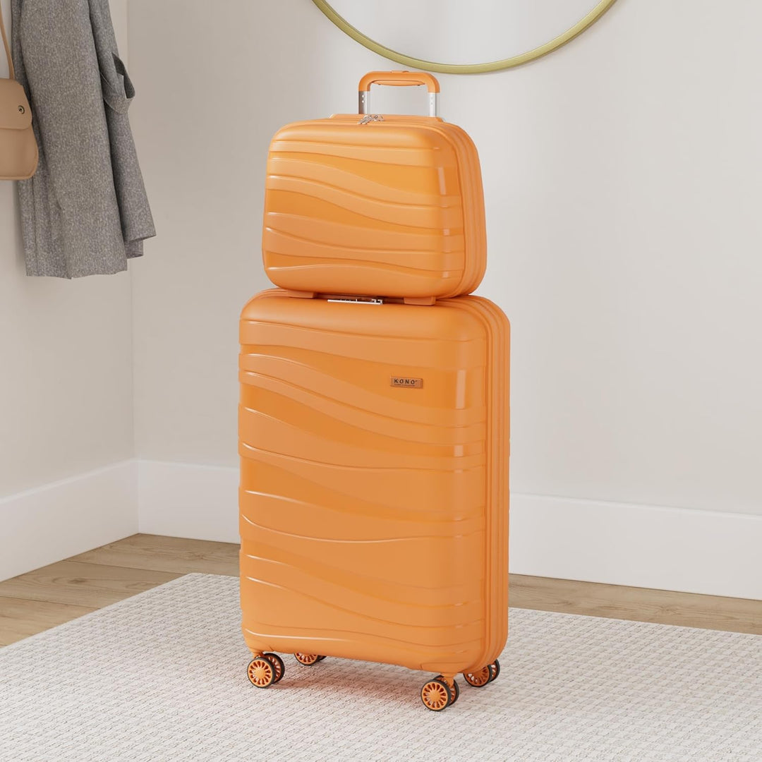 KONO Koffer Trolleys Gepäcksets 2 Teilig Kofferset mit Beautycase Polypropylen Hartschalenkoffer Rei