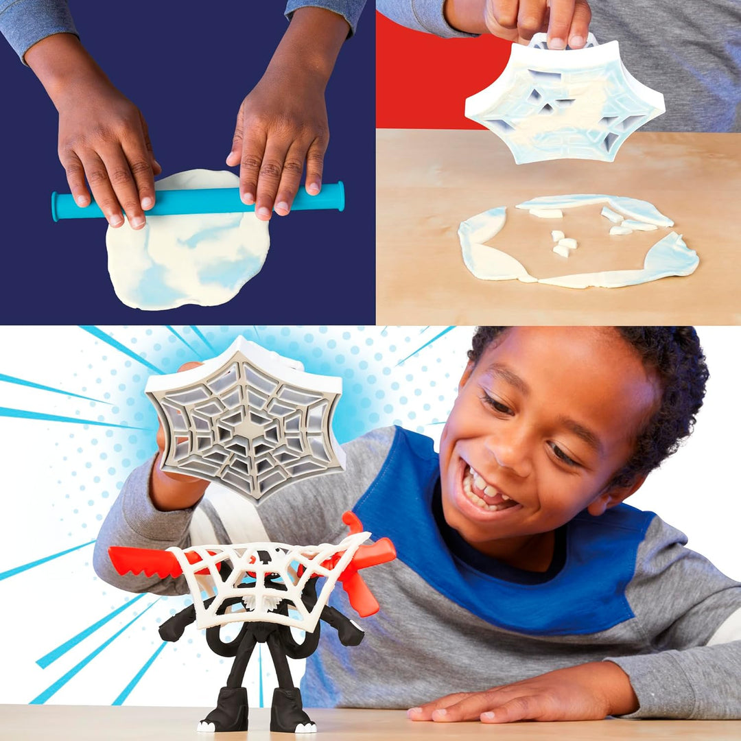 Play-Doh Marvel Spider-Man Netz-Action Set, 2 Spielfiguren und vielen Knetformen, 4 Dosen Modellierm