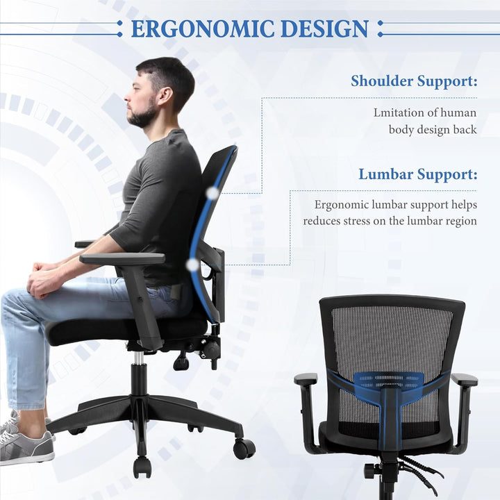 Alpha Home Bürostuhl Ergonomischer Schreibtischstuhl, Computer-Arbeitsstuhl mit atmungsaktivem Mesh