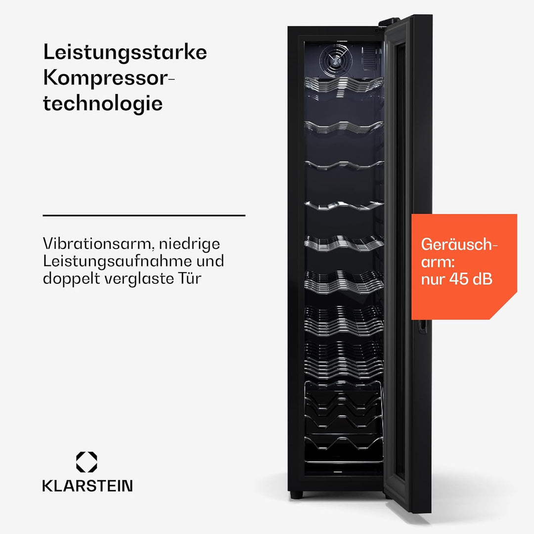 Klarstein Weinkühlschrank,1 Zone Getränkekühlschrank mit Glastür, Leiser Indoor/Outdoor Kühlschrank,