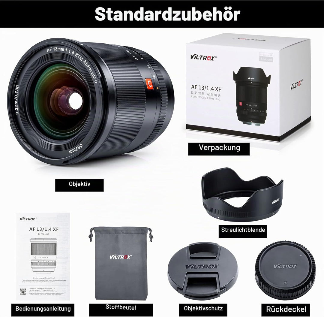 VILTROX AF 13mm f1.4 XF Weitwinkel Objektiv APS-C Autofokus für Fuji X Mount Kamera X-A20 X-T4 X-E4