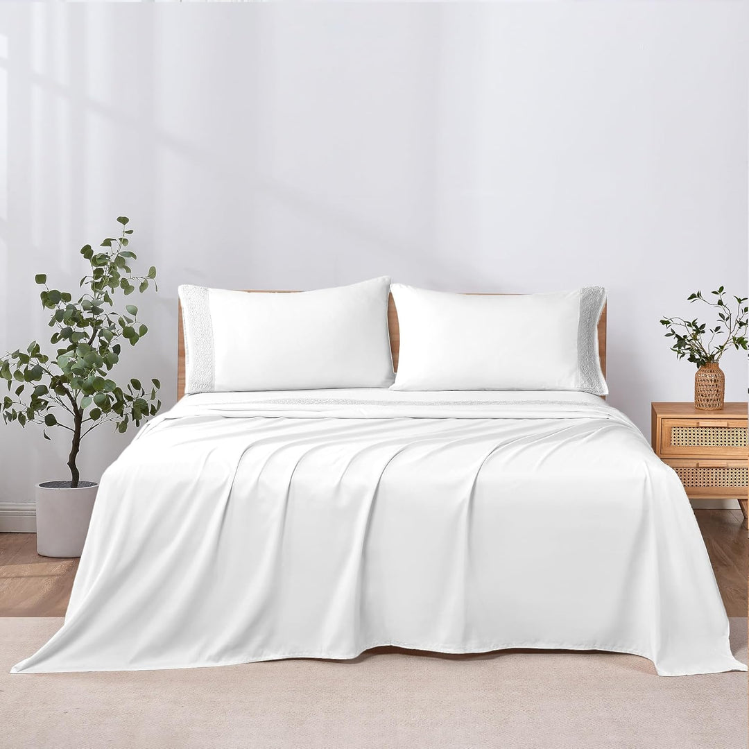Amrapur Overseas 1MFLACEG-WHT-FL Bettwäsche-Set, Häkelspitze, 4-teilig, Weiss Weiss Full, Weiss Full