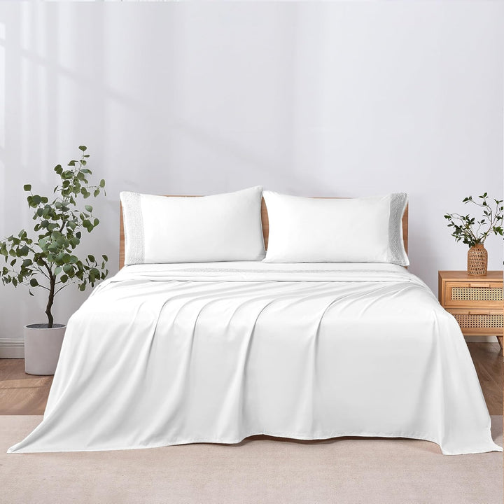 Amrapur Overseas 1MFLACEG-WHT-FL Bettwäsche-Set, Häkelspitze, 4-teilig, Weiss Weiss Full, Weiss Full