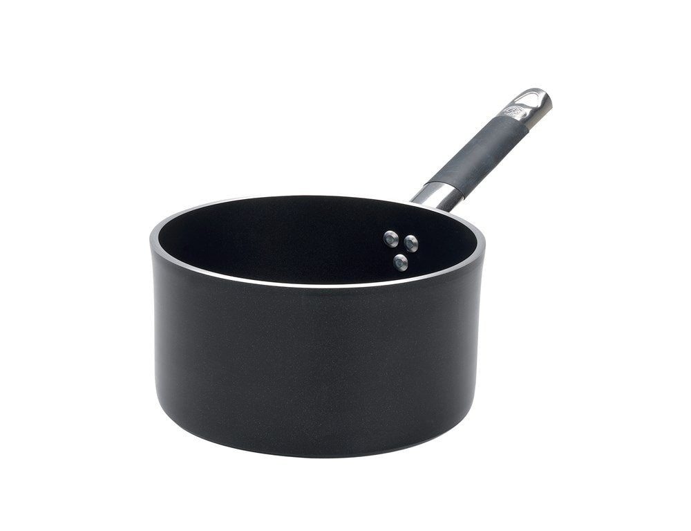 Pentole Agnelli Alblack Hohe Stielkasserolle aus Aluminium, Dicke 5 mm, Edelstahl, Schwarz 3.3 l sch