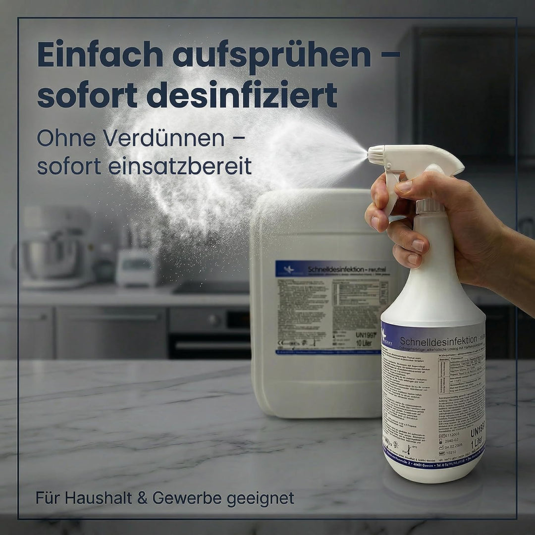 KK Schnelldesinfektion Spray Duft Neutral – Hochwirksames Desinfektionsmittel 1L Flasche für Flächen