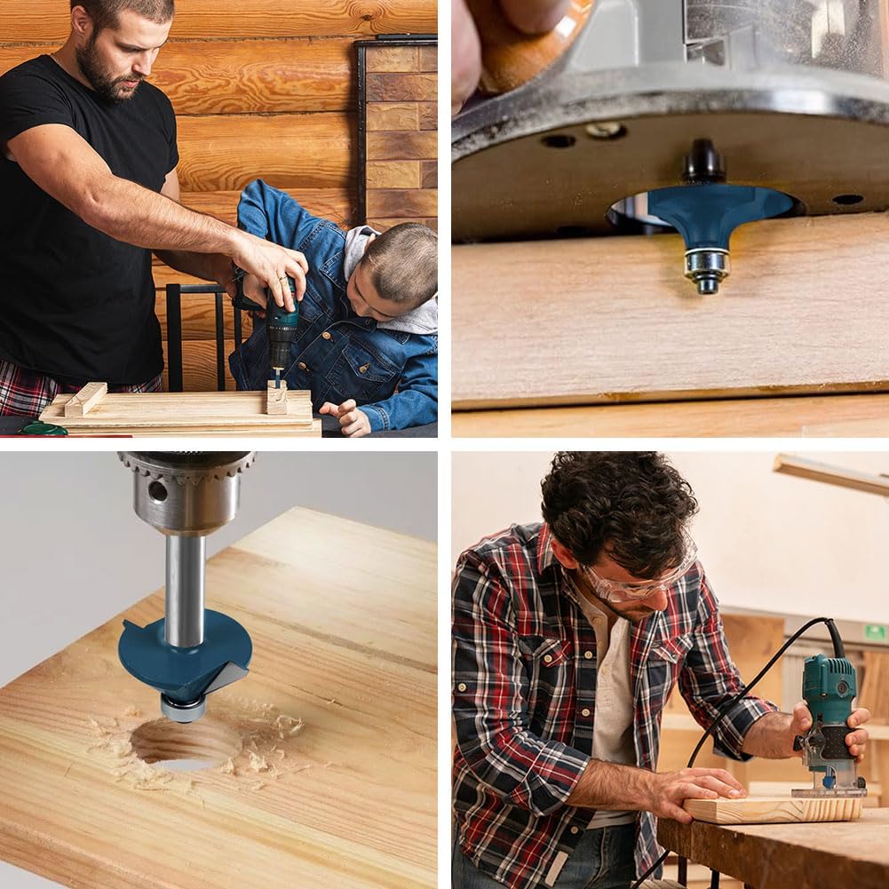 flintronic Fräser-Set, 6.35MM Fräsen Werkzeug Set, 15-tlg Holzkoffer Geschmiedeter Werkzeugstahl Obe